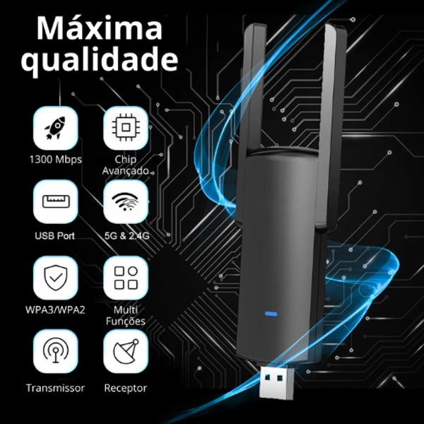 ADAPTADOR WIFI USB DUAL BAND 5ghz 1300mbps