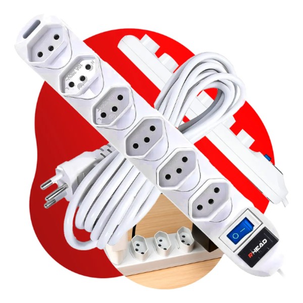 EXTENSÃO FILTRO DE LINHA RÉGUA 6 TOMADAS BIVOLT