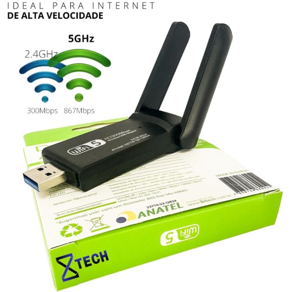 Adaptador Wi-Fi Ultra Fast Dual Band AC (2.4GHz / 5GHz) – USB 3.0