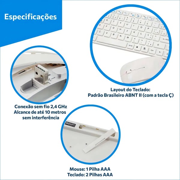 Kit Teclado e Mouse Sem Fio BK-S1000M BRANCO