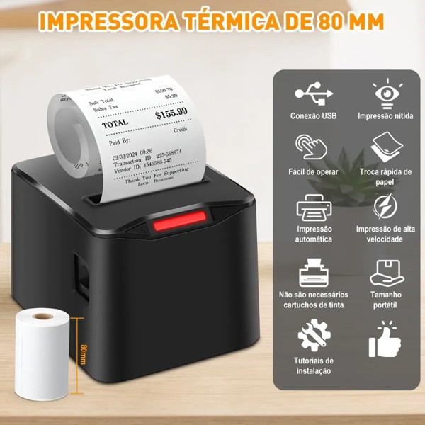 IMPRESSORA TÉRMICA DE RECIBOS E NOTAS FISCAIS 80mm