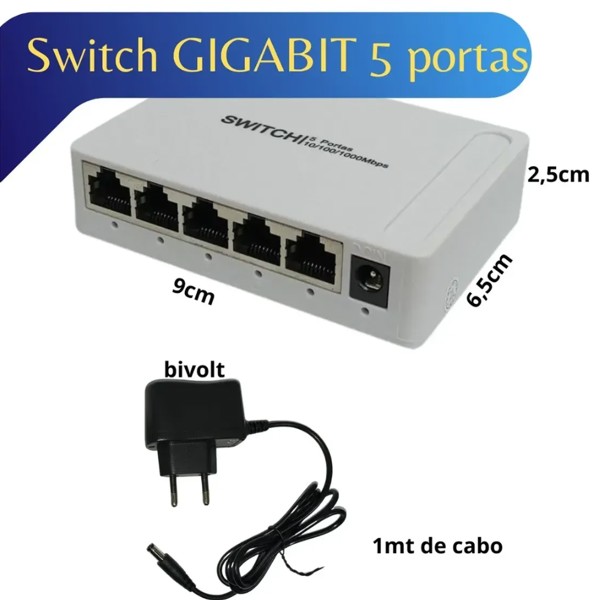 Switch Hub 5 Portas Rj45 Gigabit 10/100/1000mbps Bivolt