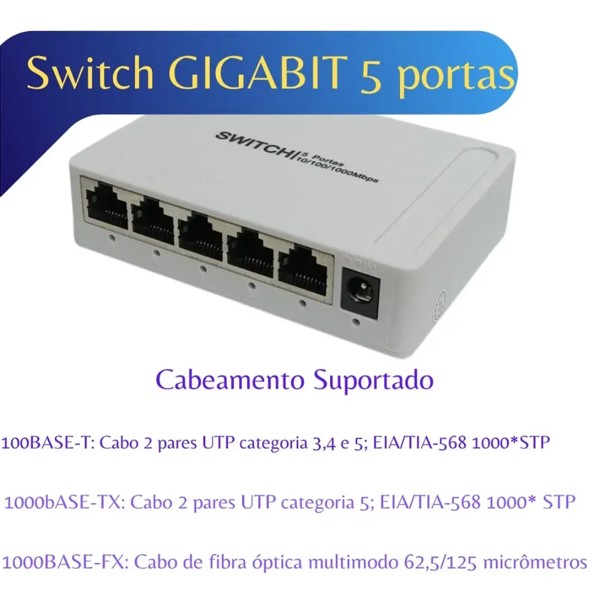 Switch Hub 5 Portas Rj45 Gigabit 10/100/1000mbps Bivolt