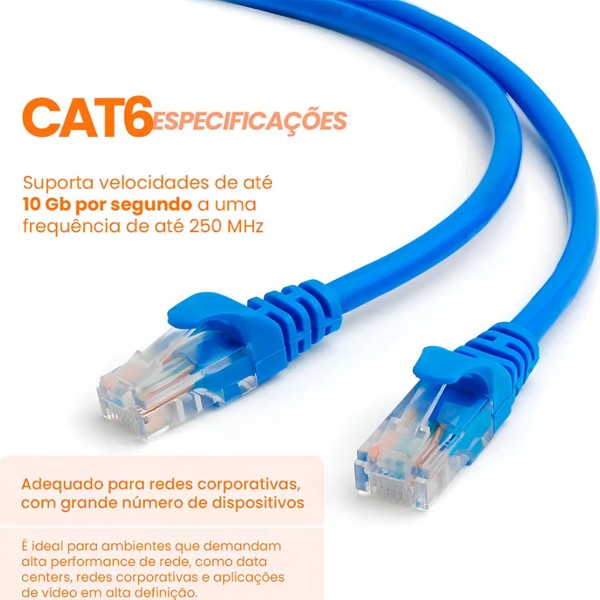 Cabo De Rede Cat6 10 Metros 10m Ethernet Lan Giga Rj45 Crimpado