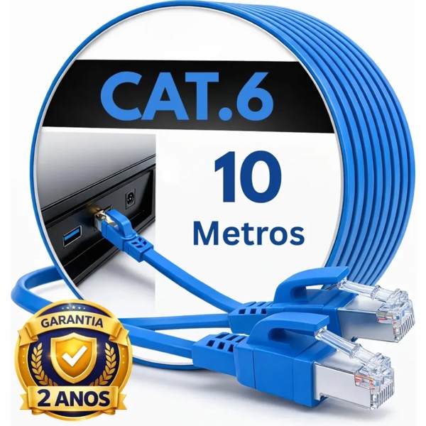 Cabo De Rede Cat6 10 Metros 10m Ethernet Lan Giga Rj45 Crimpado