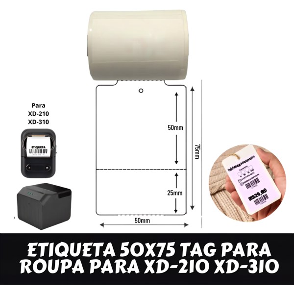 ETIQUETA TERMICA TAG PARA ROUPA 50x75
