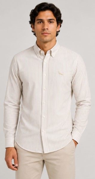 Camisa Social Peacock Slim Listra Caqui