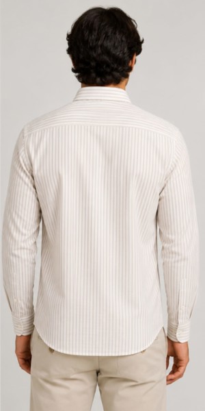 Camisa Social Peacock Slim Listra Caqui