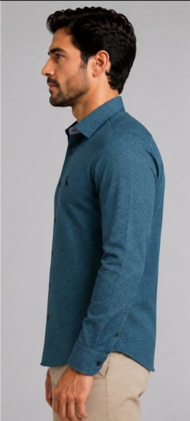Camisa Social Peacock Slim Escama Verde Petroleo