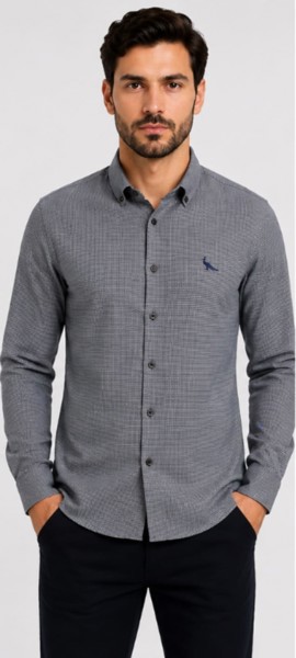 Camisa Social Peacock Slim  Escama Cinza