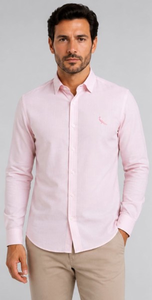 Camisa Social M/L Linho Rosa Claro Peacock
