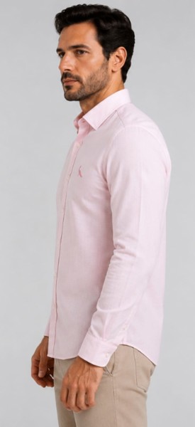Camisa Social M/L Linho Rosa Claro Peacock
