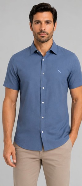 Camisa Social M/C Slim Peacock Azul Petróleo
