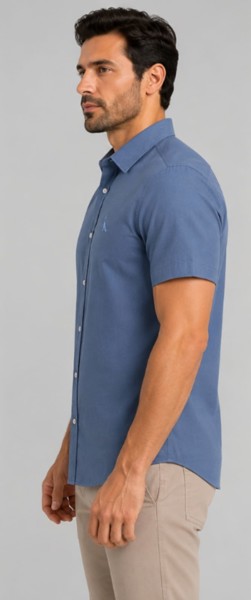 Camisa Social M/C Slim Peacock Azul Petróleo