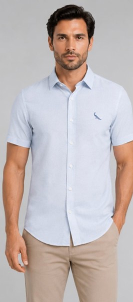 Camisa Social M/C Slim Peacock  Azul Nuvem