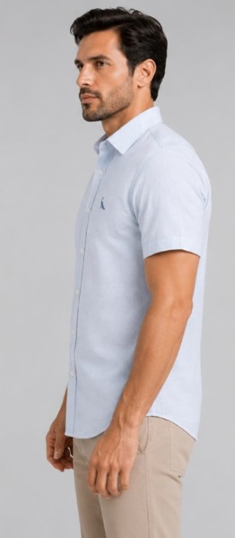 Camisa Social M/C Slim Peacock  Azul Nuvem