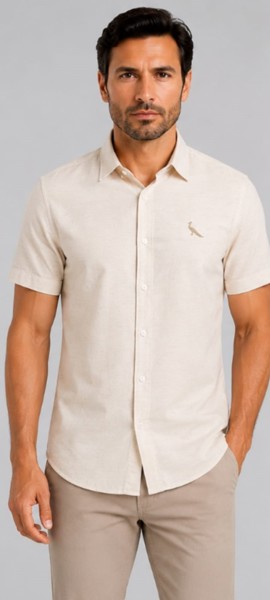 Camisa Social M/C Slim Peacock Areia