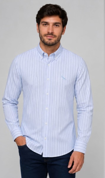 Camisa Social Peacock Slim Listra Dupla Azul