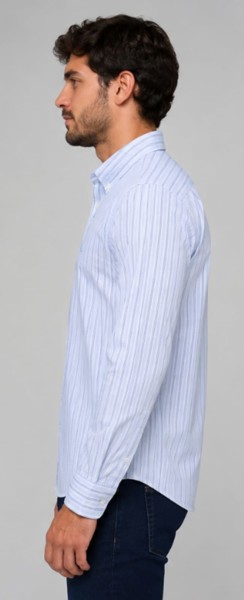 Camisa Social Peacock Slim Listra Dupla Azul