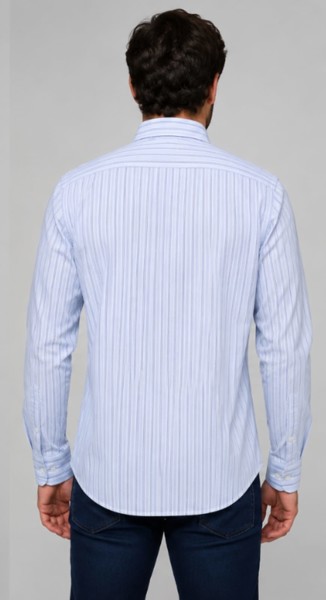 Camisa Social Peacock Slim Listra Dupla Azul