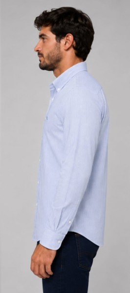 Camisa Social Tricoline Peacock Azul Listra