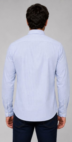 Camisa Social Tricoline Peacock Azul Listra