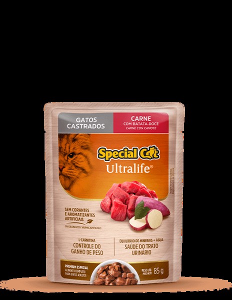 SACHE SPECIAL CAT ULTRALIFE CASTRADOS SABOR CARNE85G