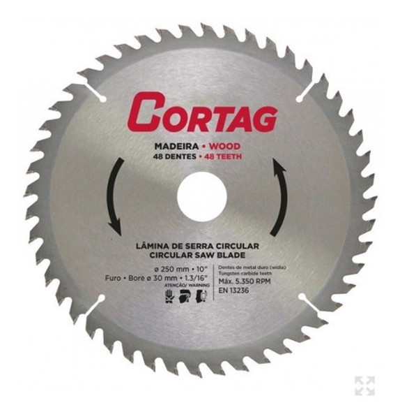 DISCO CORTE MADEIRA DE 250MM COM 48 DENTES CORTAG - 61772