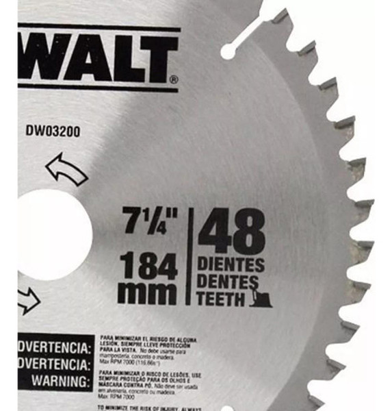 DISCO PARA ALUMINIO DE 7.1/2" 185MM COM 48 DENTES DEWALT - DWA03200