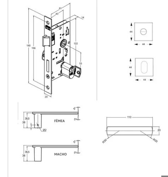 FECHADURA DE BANHEIRO "35" COM ROSETA QUADRADA STAM - 823/35 WC PRETO FOSCO