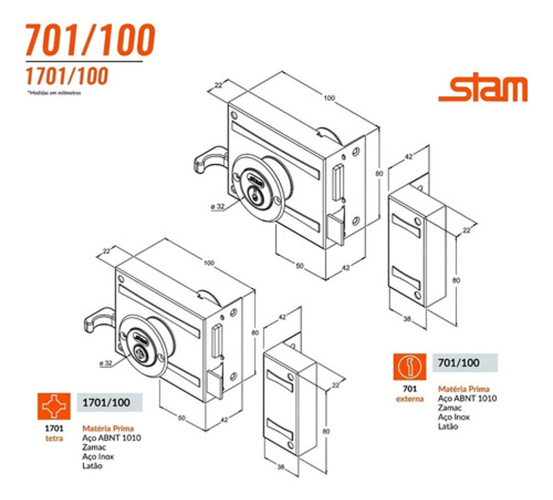 FECHADURA DE SOBREPOR SIMPLES PARA PORTAO STAM - 701/100