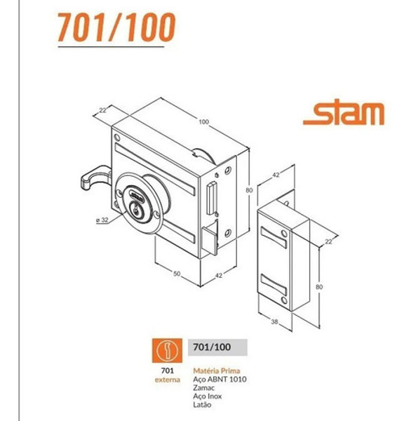 FECHADURA DE SOBREPOR SIMPLES PARA PORTAO STAM - 701/100