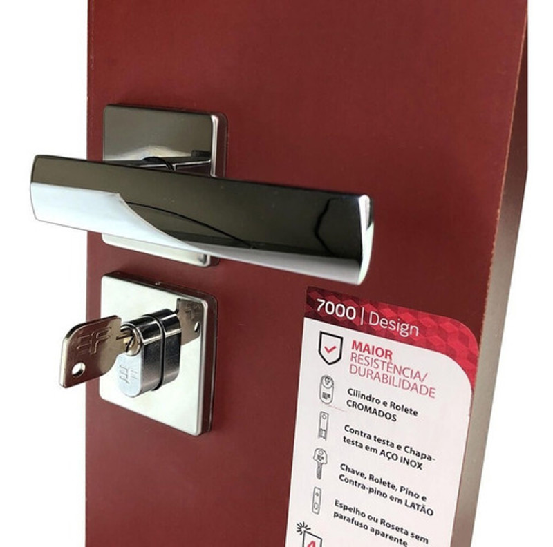FECHADURA EXTERNA "117" COM ROSETA QUADRADA 3F - 740E11755CR CROMADA