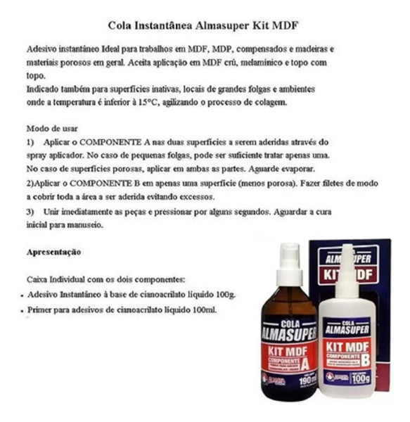 KIT MDF COM COLA INSTANTANEA DE 100G ALMATA - 770