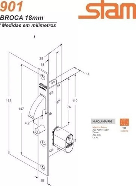 FECHADURA PARA PORTA DE PASSAGEM BICO PAPAGAIO ESTREITA  STAM - 901