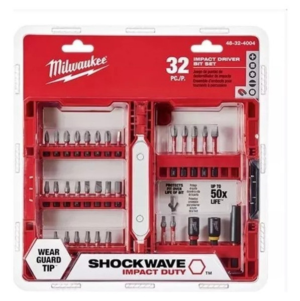 JOGO DE 32PCS COM PONTAS SHOCKWAVE E ESTOJO MILWAUKEE - 48-32-4004