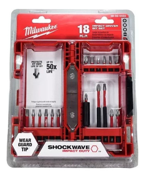 JOGO DE 18PCS COM PONTA SHOCKWAVE E ESTOJO MILWAUKEE - 48-32-4403