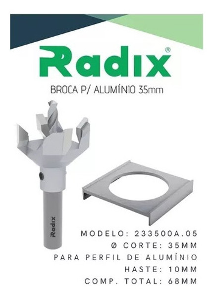 BROCA PARA DOBRADICA ALUMINIO RADIX 35MM - 233500A.05