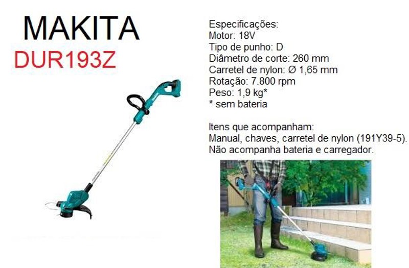 APARADOR DE GRAMA A BATERIA 18V MAKITA - DUR193Z