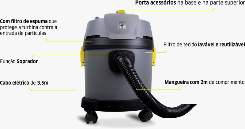 ASPIRADOR DE PO E AGUA ELETRICO COM 1300W KARCHER - NT 585 CINZA 220V