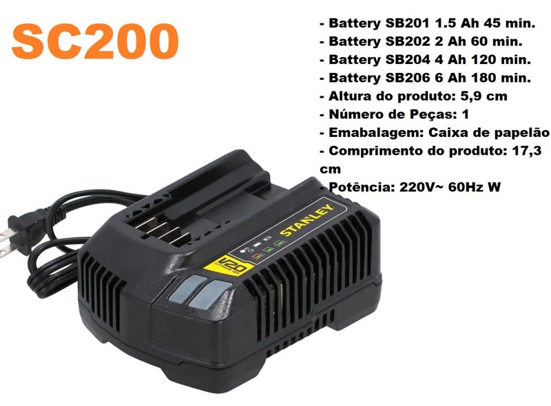 CARREGADOR PARA BATERIA 20V STANLEY - SC200-B2