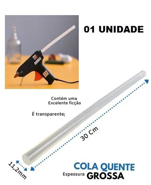 BASTAO DE COLA QUENTE GROSSA 11,2MM COM 30CM (1KG -34 UNIDADES)