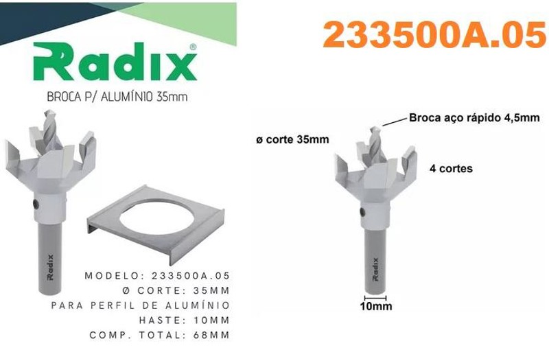 BROCA PARA DOBRADICA ALUMINIO RADIX 35MM - 233500A.05