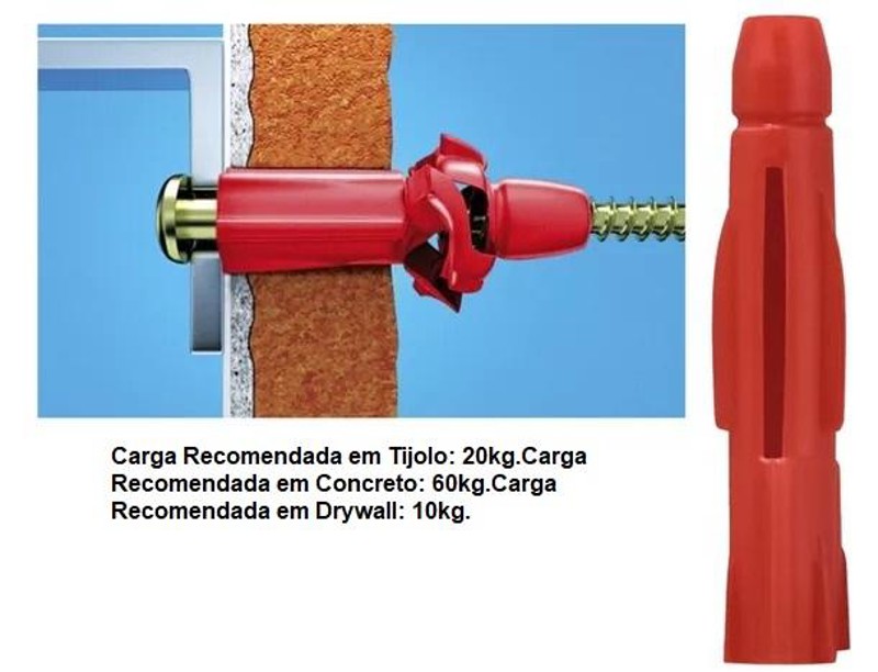 BUCHA MU-R8 NYLON PAREDE SEM ANEL TIJOLO OCO VERMELHA 08MM SFOR - S08 REF.121