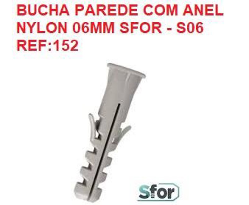 BUCHA PAREDE COM ANEL NYLON 06MM SFOR - S06 REF:152