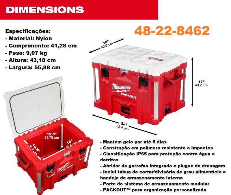CAIXA 40QT COOLER DE 38L PACKOUT MILWAUKEE - 48-22-8462