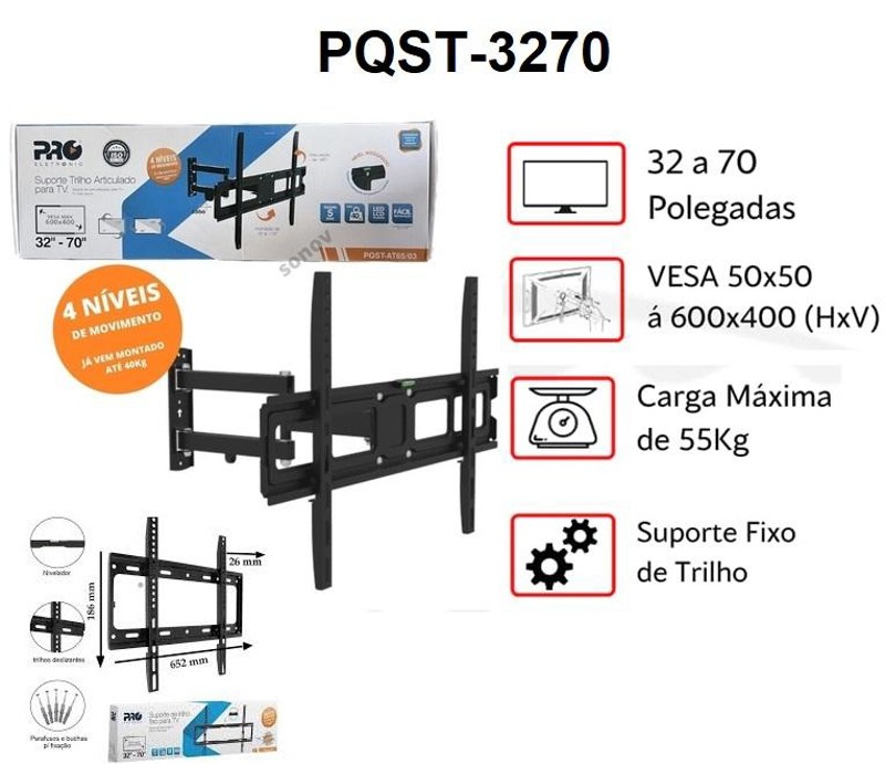 SUPORTE TV TRILHO FIXO PARA TV 32-70'' - PQST-3270