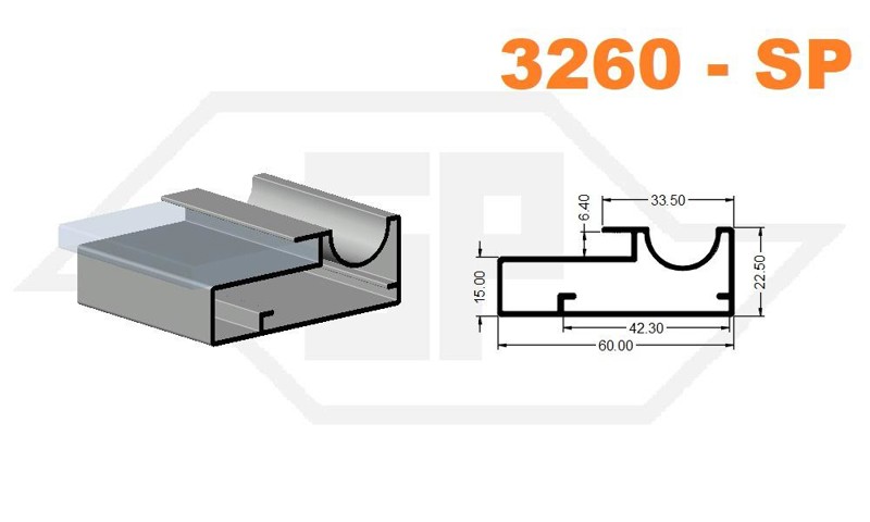 PERFIL MONTANTE 3260 SP-3528L - ALUMINIO - BARRA 06 METROS