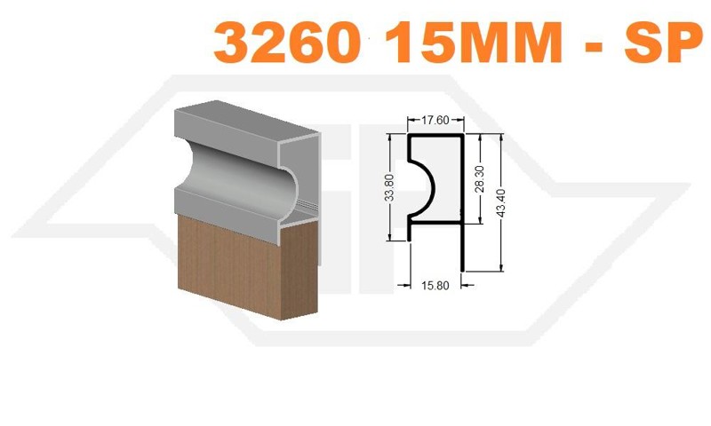 PERFIL PUXADOR 3260 ENCAIXE DE 15MM SP-0053L - ALUMINIO