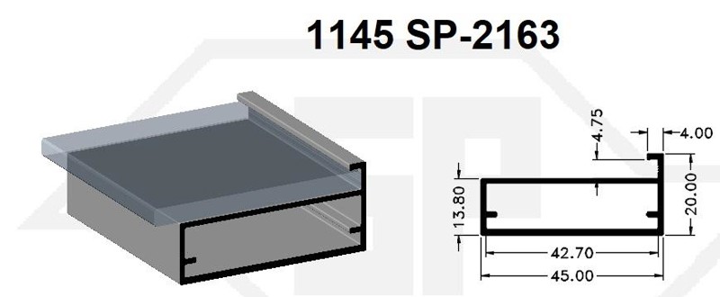 PERFIL VIDRO 1145 BORDA SUTIL 20MM SP - 2163 - ALUMINIO - BARRA DE: 06 METROS